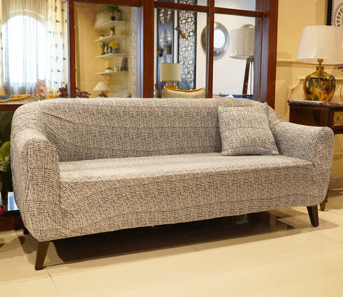 Hester Classic Textured Solid Colored Polyester Spandex 3 Seater Sofa Cover (Grey)