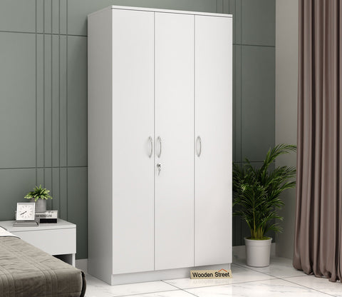 Kayden 3 Door Multi Utility Wardrobe With Lock (Frosty White Finish)