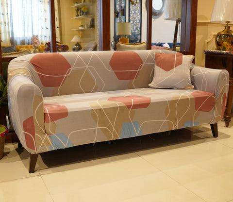 Agnus Modern Abstract Printed Polyester Spandex 3 Seater Sofa Cover (Multi Colour)