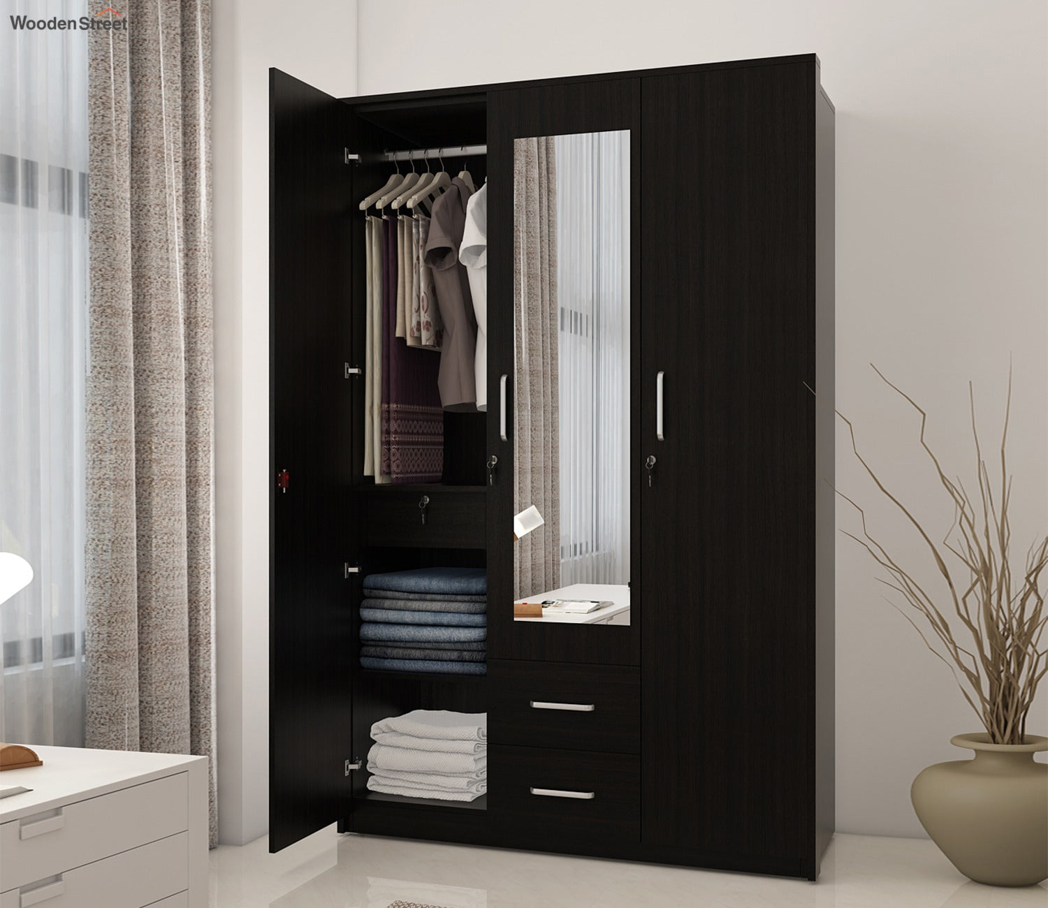 Kosmo Apex 3 Door Dresser Wardrobe (Flowery Wenge Finish)