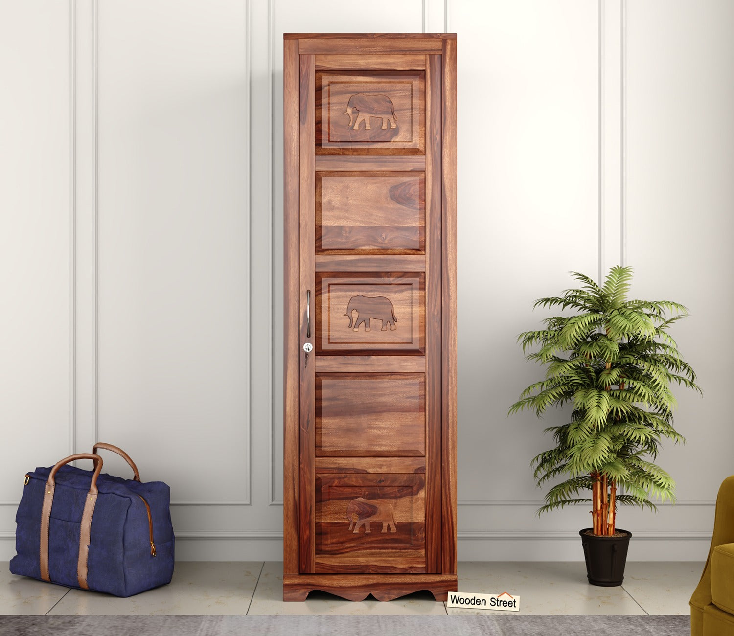 Emboss 1 Door Multi Utility Wardrobe (Honey Finish)