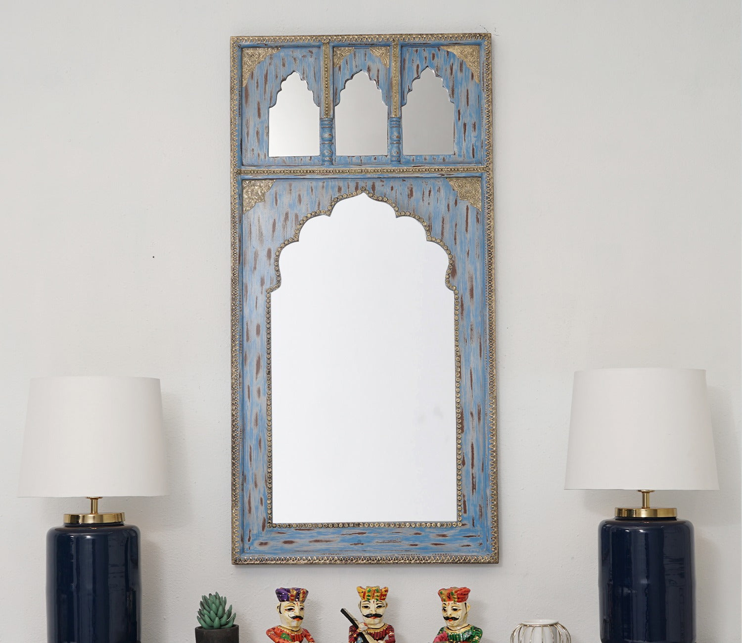 Izara Carved Mirror Frame (Distressed Blue)