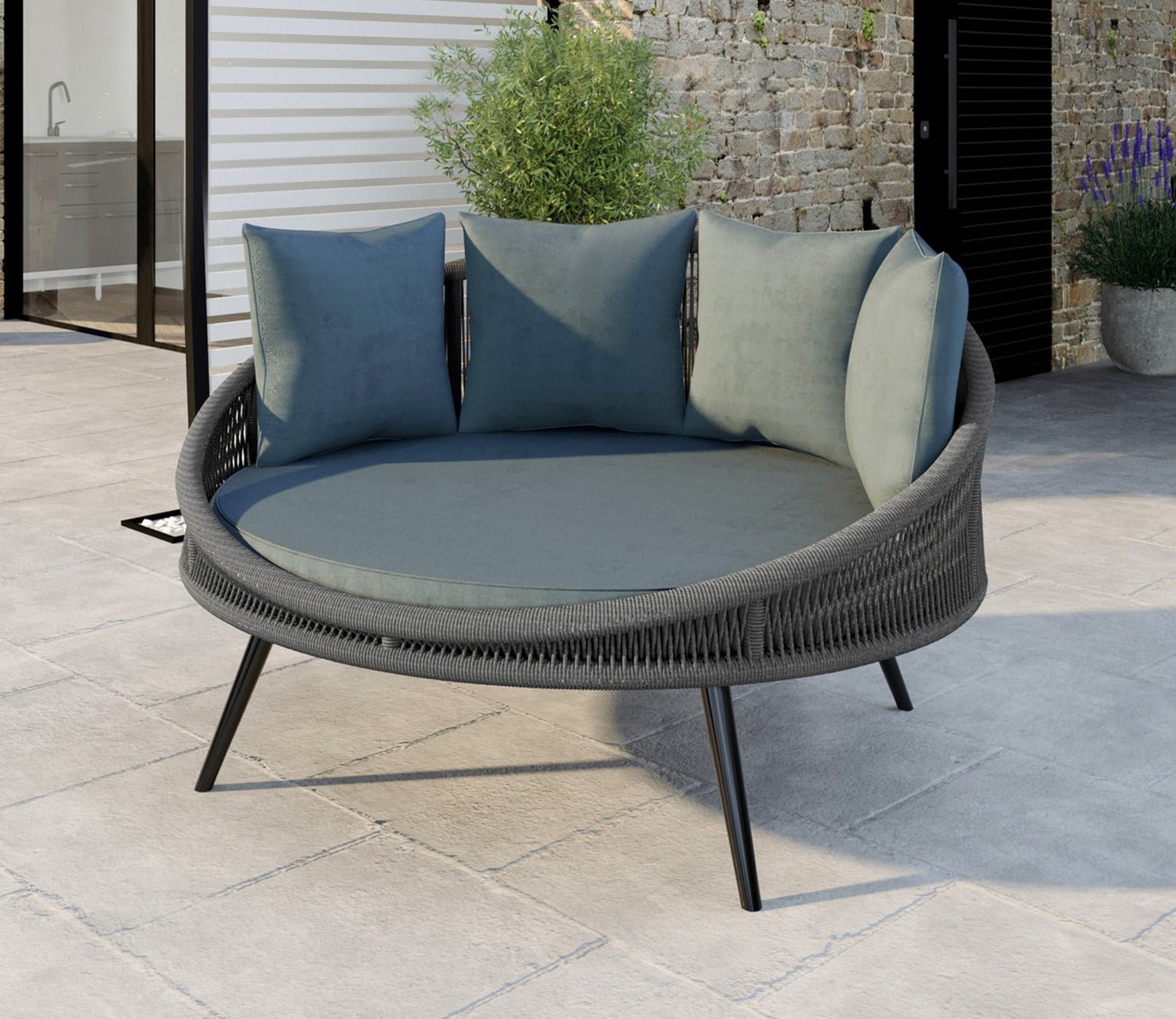 Grey Rope Daybed With Grey Cushions