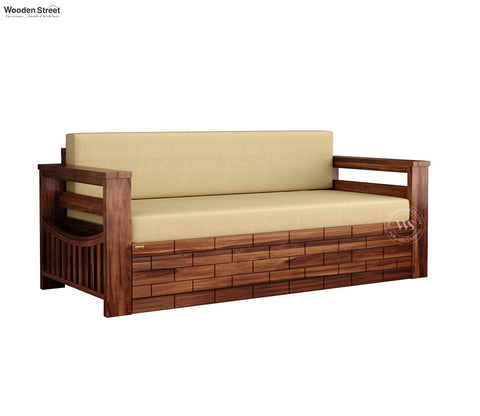 Sereta 3 Seater Sheesham Wood Sofa Cum Bed (King Size, Honey Finish)