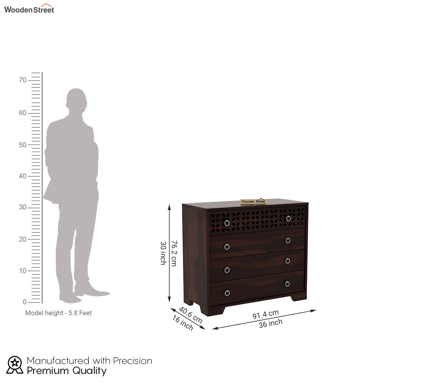 Alexus 4-Drawer Wooden Chest Of Drawers (Walnut Finish)