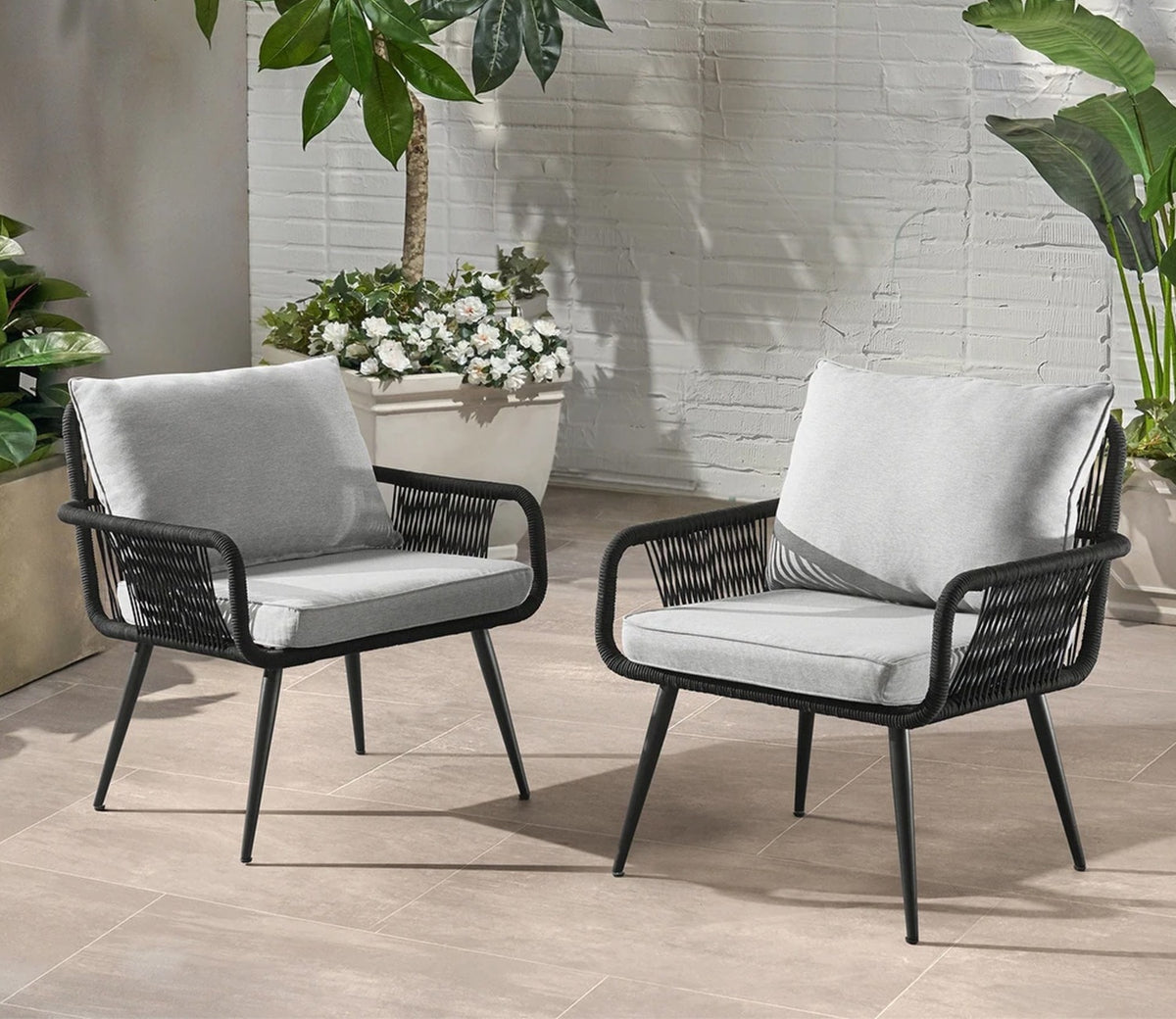 Black Rope 2 Seater Chair Set And Grey Cushions