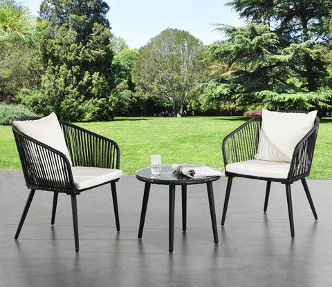 Black 2 Seater Chair With Table And Cream Cushions Balcony Set
