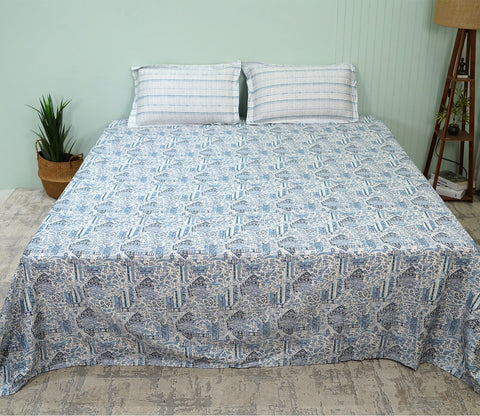 Allure Classic Printed King Size Bedsheet (Blue)