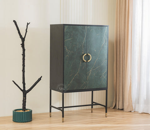 Orvion Modern Bar Cabinet with Textured Premium HDMMR Front (Marble Green)