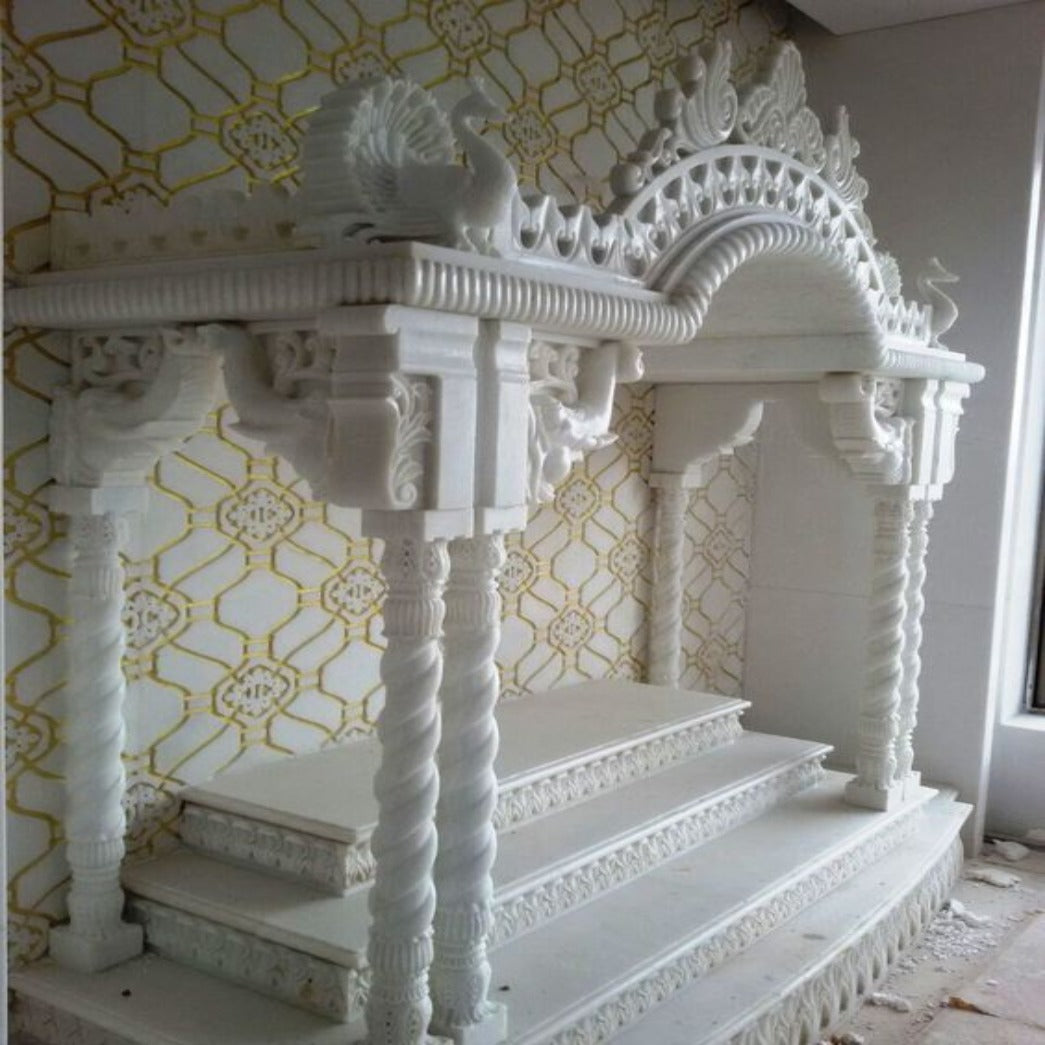 Trueliving Mandir | Marble Designer 1.8 Temple for Home & Offices |Solid Surface - Size - H: 48" x W: 44"— D: 21.5"