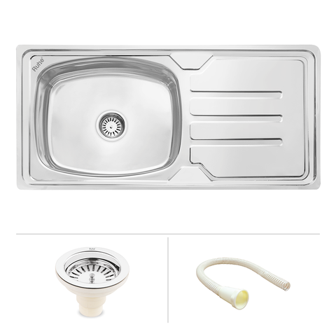 Trueliving Facy Silver_Square Single Bowl (37 x 18 x 8 Inches) Premium Stainless Steel Kitchen Sink with Drainboard