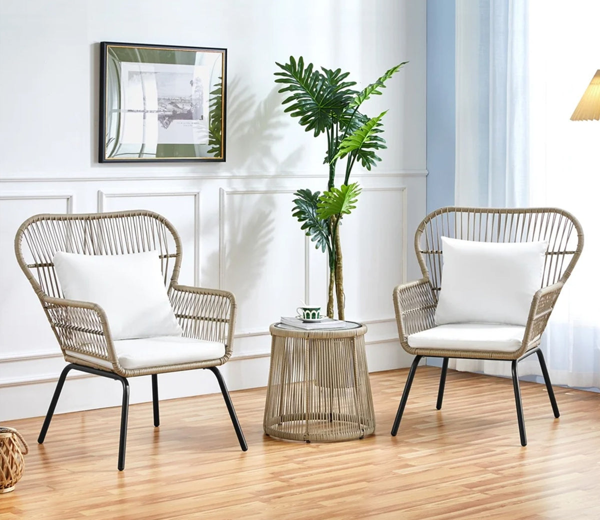 Beige Rope 2 Seater Table With Chair And off-White Cushions Balcony Set