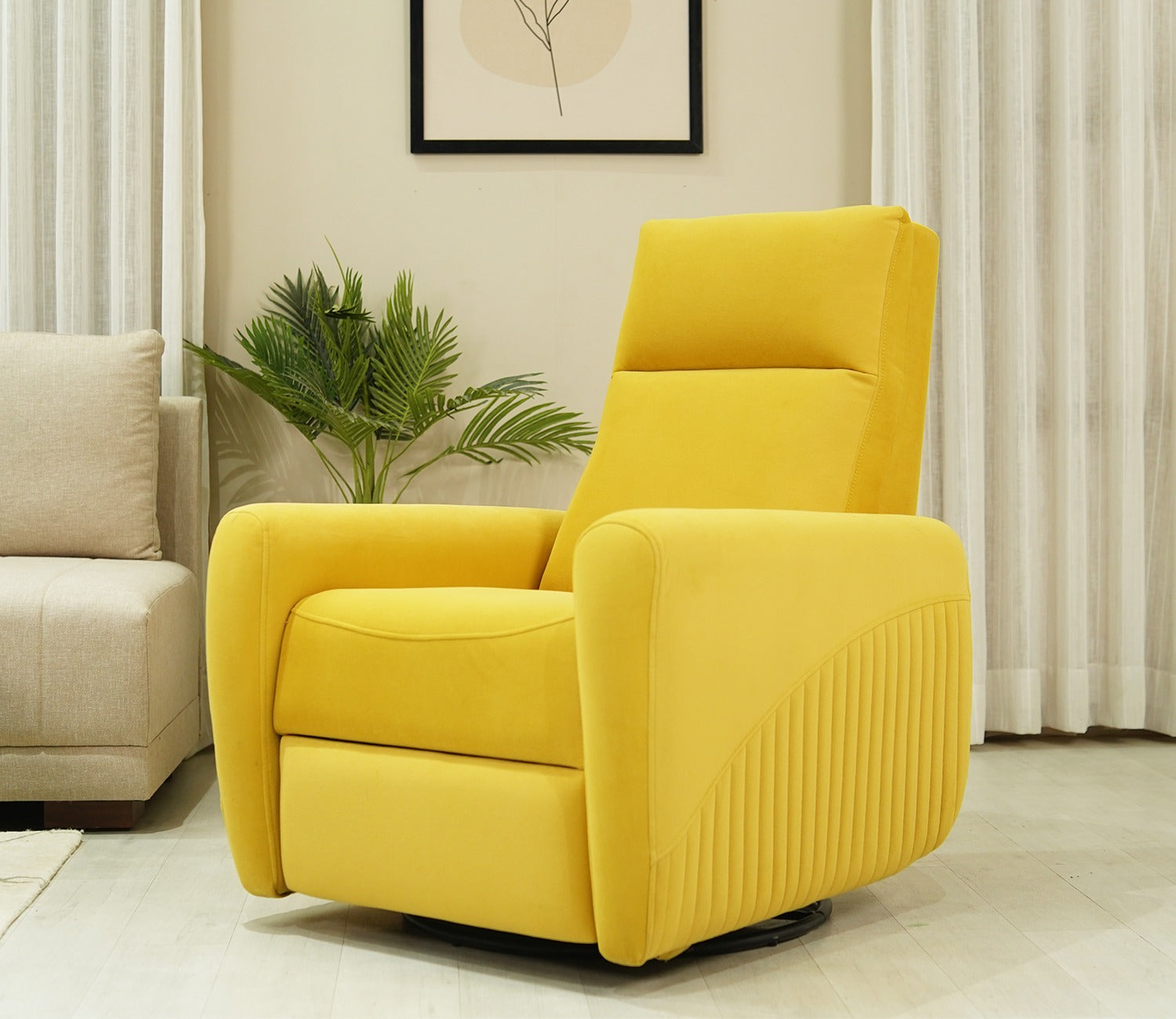 Nivaan Suede Rocking Revolving Motorized Recliner R3 (Yellow)