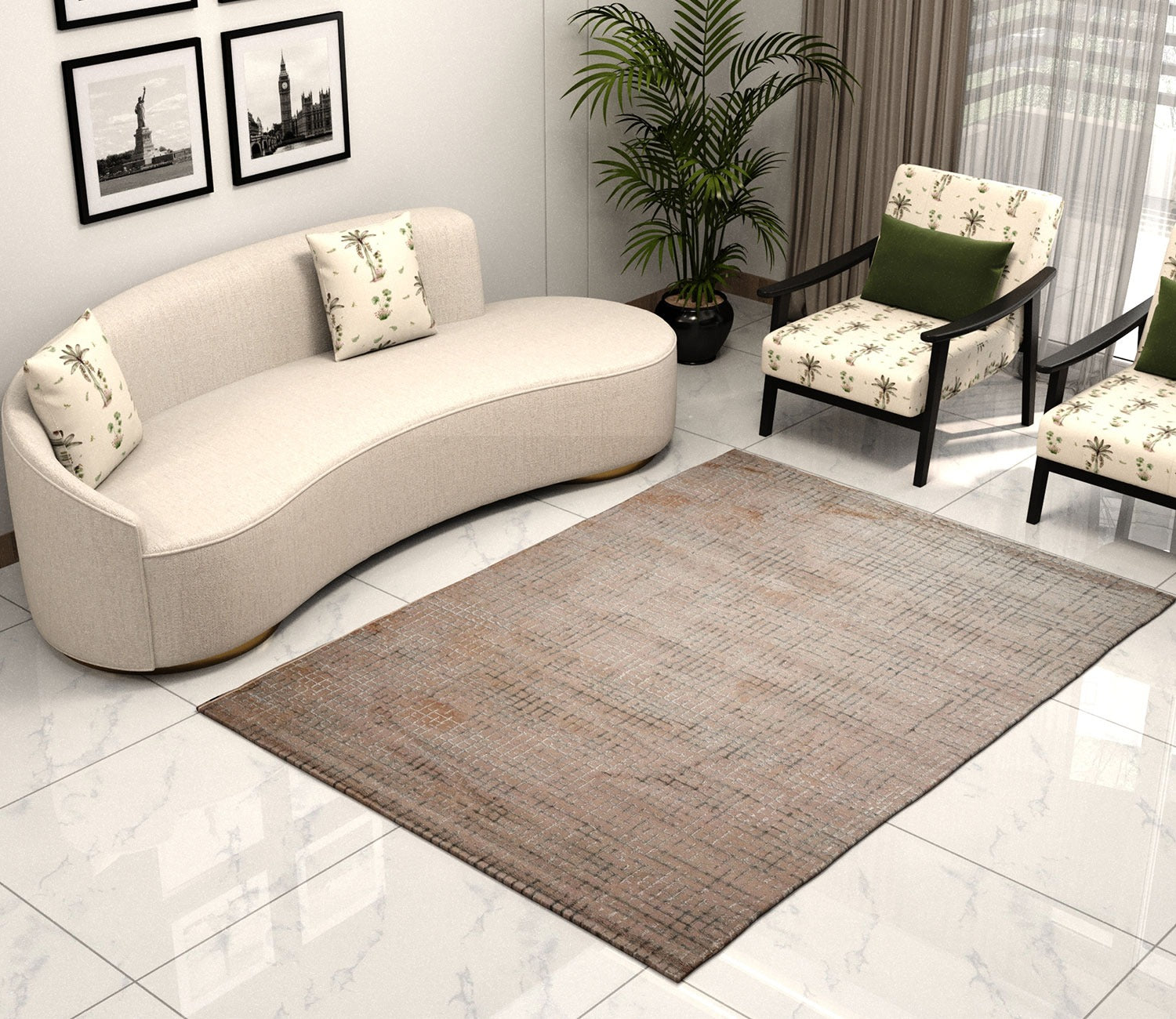 Calvo Grey Checkered Carpet (7.5 x 5 Feet)