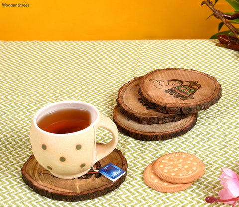 Tribal Art Round Wooden Handcrafted Coaster - Set of 4