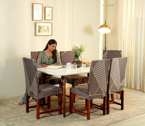 Cason Modern Abstract Printed Polyester Spandex 6 Piece Chair Cover (Grey)