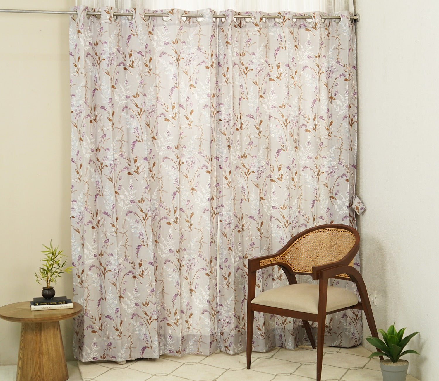 Fossil Daisy Uplands Floral Print Light-Filtering Door Curtains Set of 2 (Beige, 7 Feet)