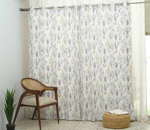 Grey Botanic Mist Floral Print Light-Filtering Door Curtains Set of 2 (Grey, 7 Feet)