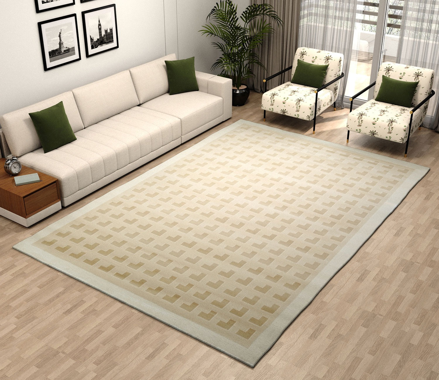 Bricka White and Beige Checkered Carpet  (11 x 7.8 Feet)