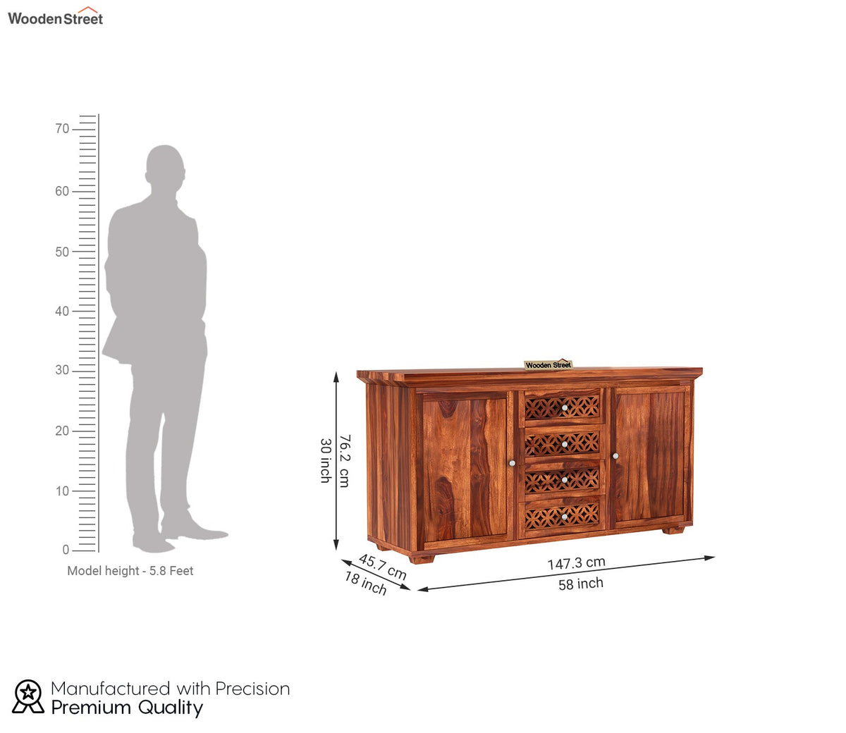 Cambrey Sheesham Wood Storage Cabinets and Sideboard (Honey Finish)