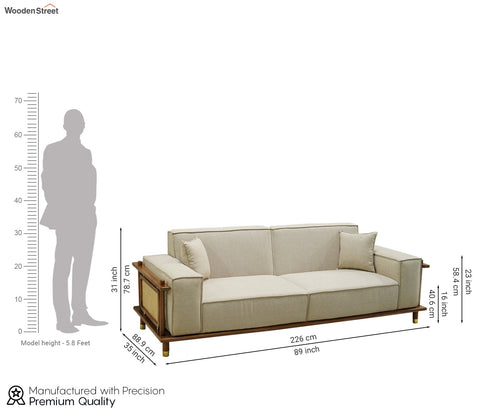 Saket 3+2 Seater Ash Wood Cane Sofa (Sand Beige)