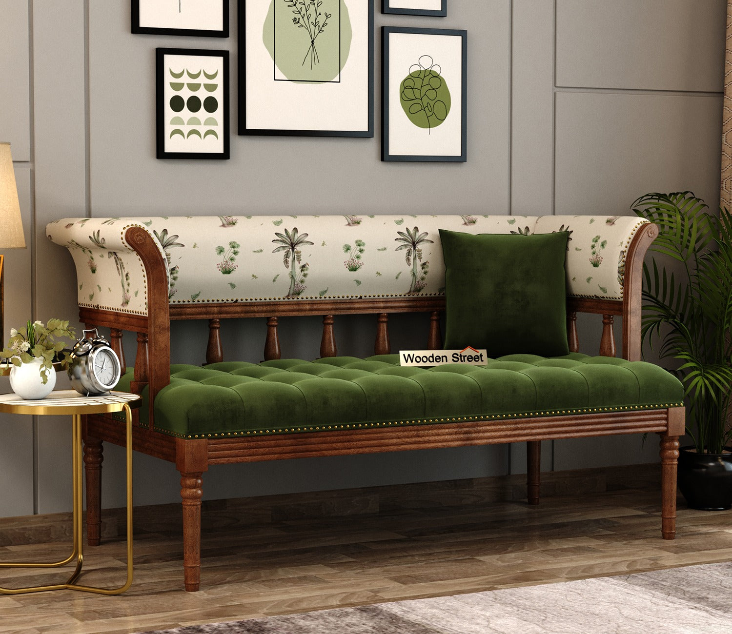 Reyes Bench With Back Rest (Cotton, Cream Tropical)