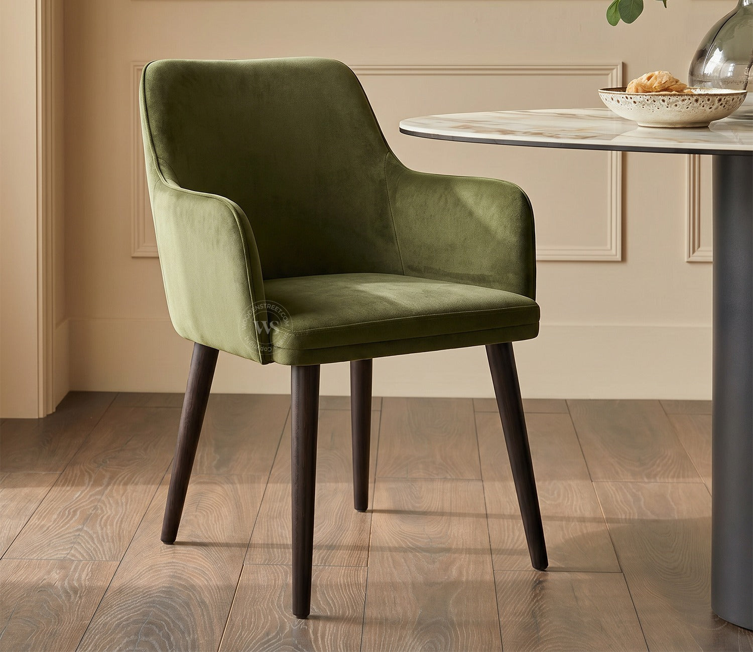 Aureya Upholstered Arm Chair (Dark Olive Green)