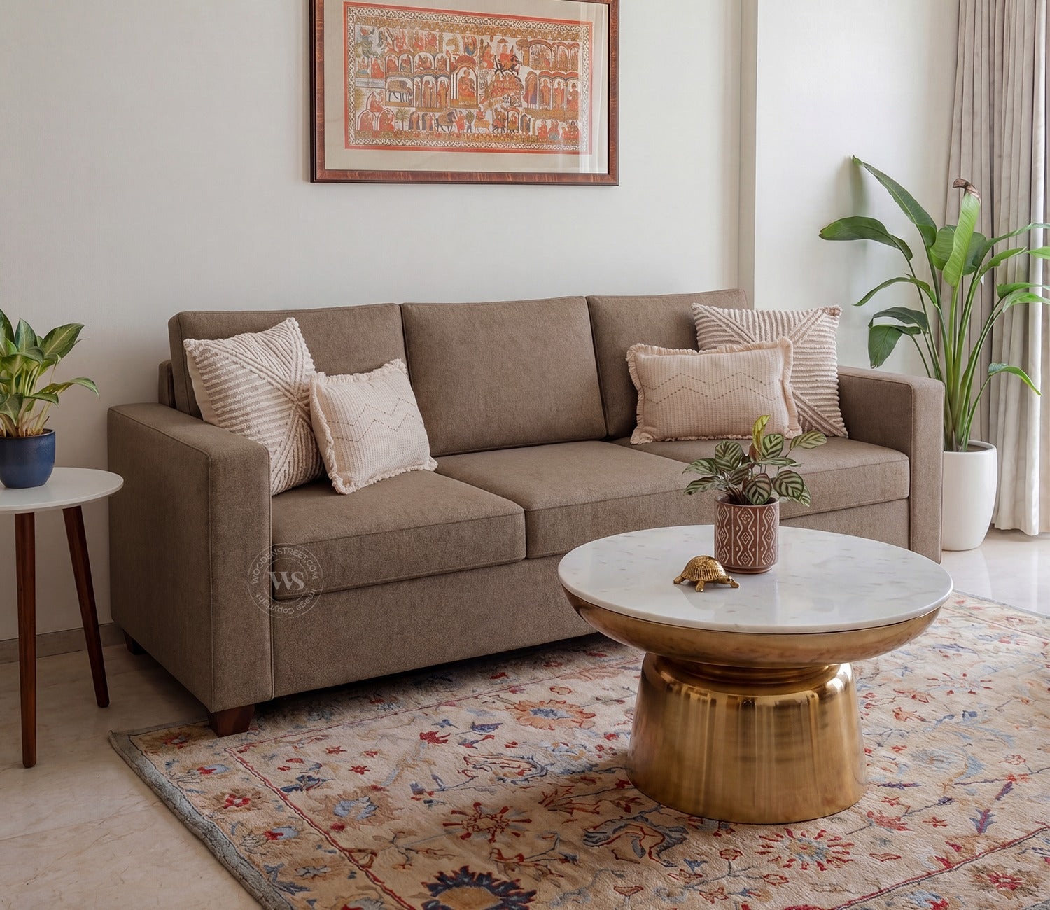 Albus 3 Seater Fabric Sofa (Sand Brown)