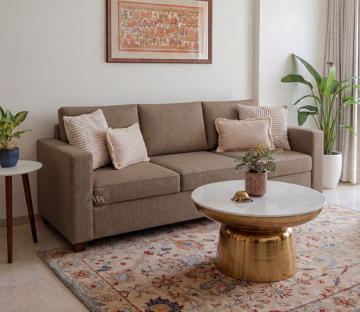 Albus 3 Seater Fabric Sofa (Sand Brown)