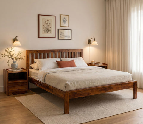 Venice Wooden King Size Bed Without Storage (Honey Finish)