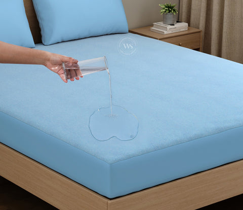 Featherix Cotton Feel Terry Ultra Soft Breathable Hypoallergenic Waterproof Mattress Protector King Size (Powder Blue, 78 x 72)