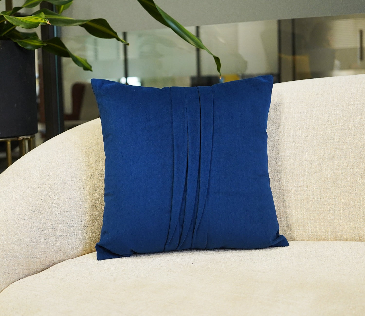 Caro Velvet Pleated Cushion Cover - Pack of 1 (16 x 16 Inch, Indigo Blue)