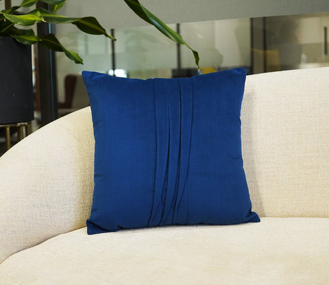 Caro Velvet Pleated Cushion Cover - Pack of 1 (16 x 16 Inch, Indigo Blue)