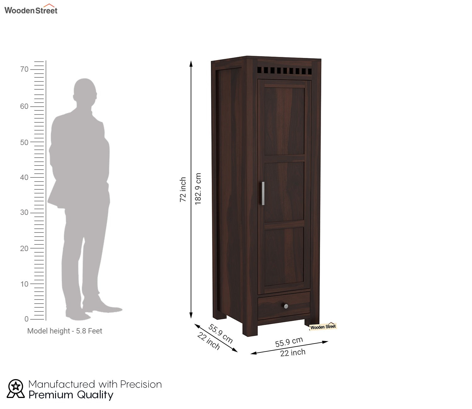 Adolph 1 Door Multi-Utility Wardrobe (Walnut Finish)