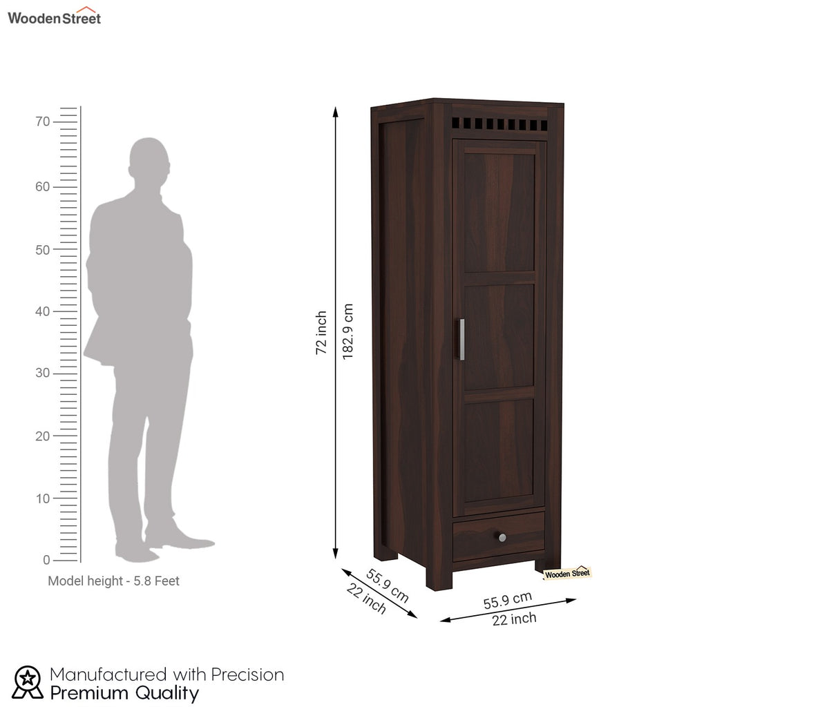 Adolph 1 Door Multi-Utility Wardrobe (Walnut Finish)