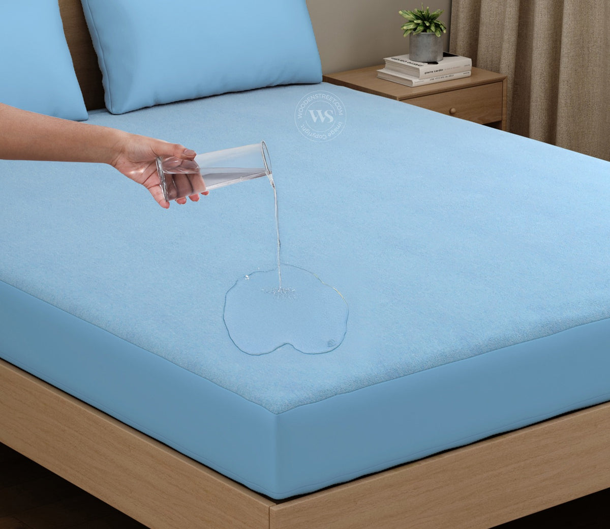 Featherix Cotton Feel Terry Ultra Soft Breathable Hypoallergenic Waterproof Mattress Protector King Size (Powder Blue, 72 x 72)