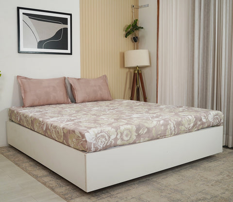 Camellia 300 TC Flat Pure Cotton King Size Bedsheet With 2 Pillow Covers (Pink)