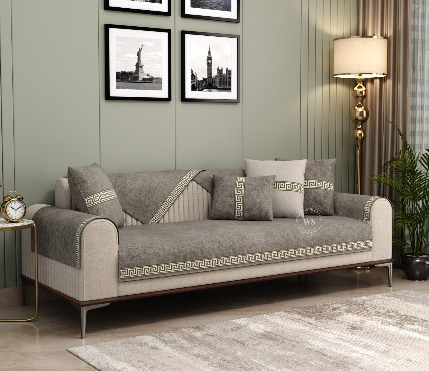Kingston 3 Seater Premium Sofa Cover - Set of 9 (Latte Beige)