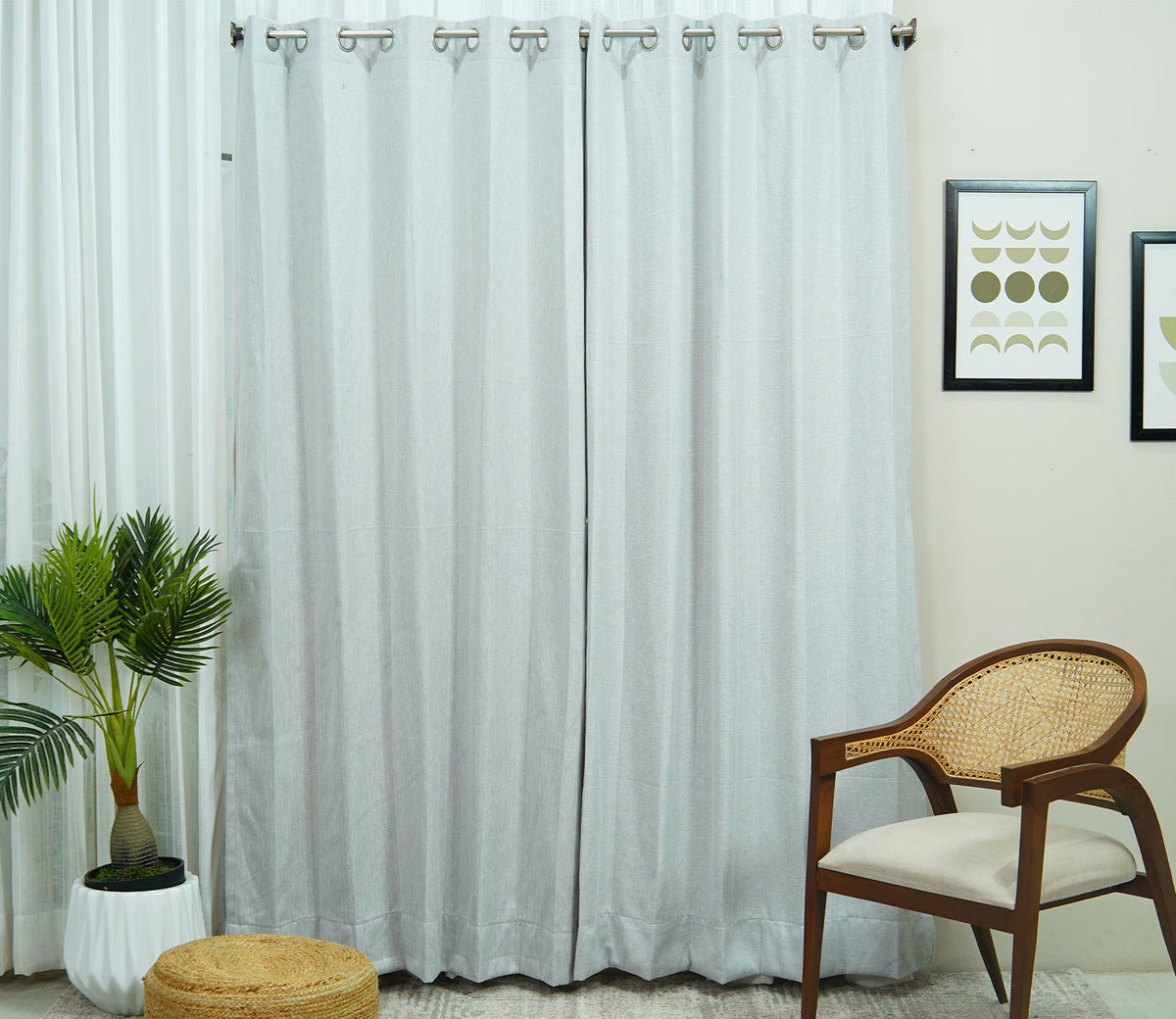Herringbone Textured Door 1 Piece Light-Filtering Curtain (Grey, 7 Feet)