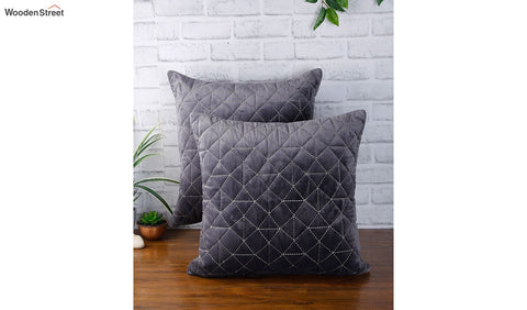 Velvet Quilted Cushion Cover - Set Of 1 (Grey, 18 x 18 inch)