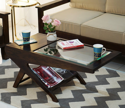 Elena Glass Top Coffee Table (Walnut Finish)