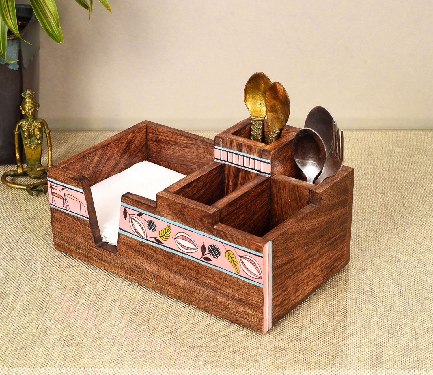 Leafy Charm Wooden Cutlery Holder
