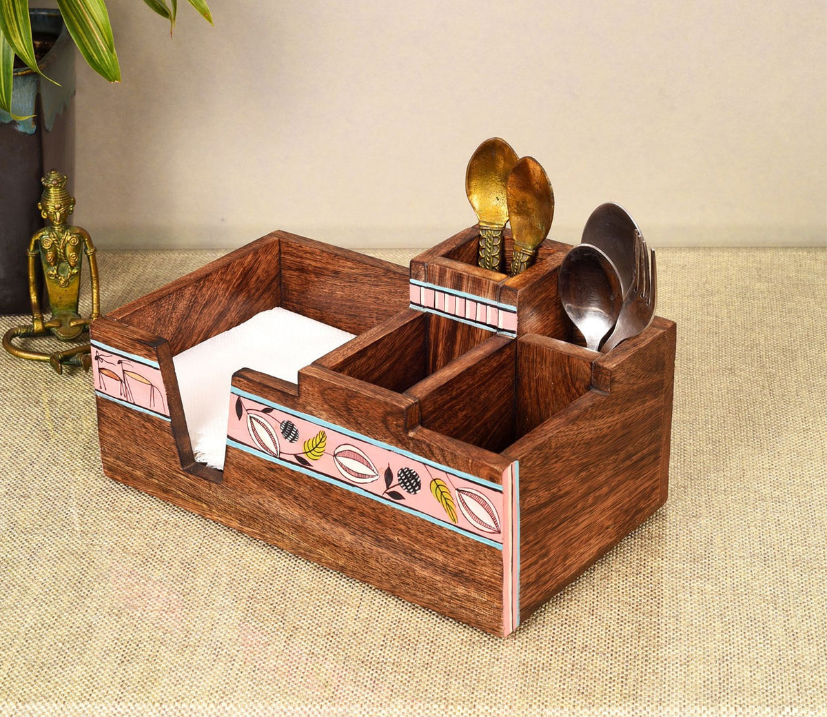 Leafy Charm Wooden Cutlery Holder