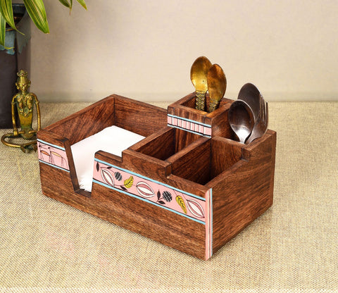 Leafy Charm Wooden Cutlery Holder