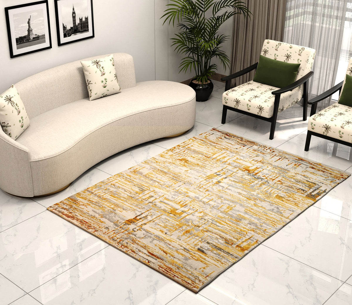 Malibu Beige Abstract Carpet (7.5 x 5 Feet)