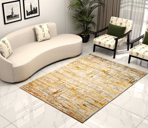 Malibu Beige Abstract Carpet (7.5 x 5 Feet)