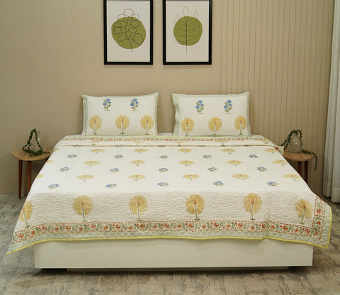 Raeni Tropical Palm Tree Voile Cotton Double Bed Cover King Size