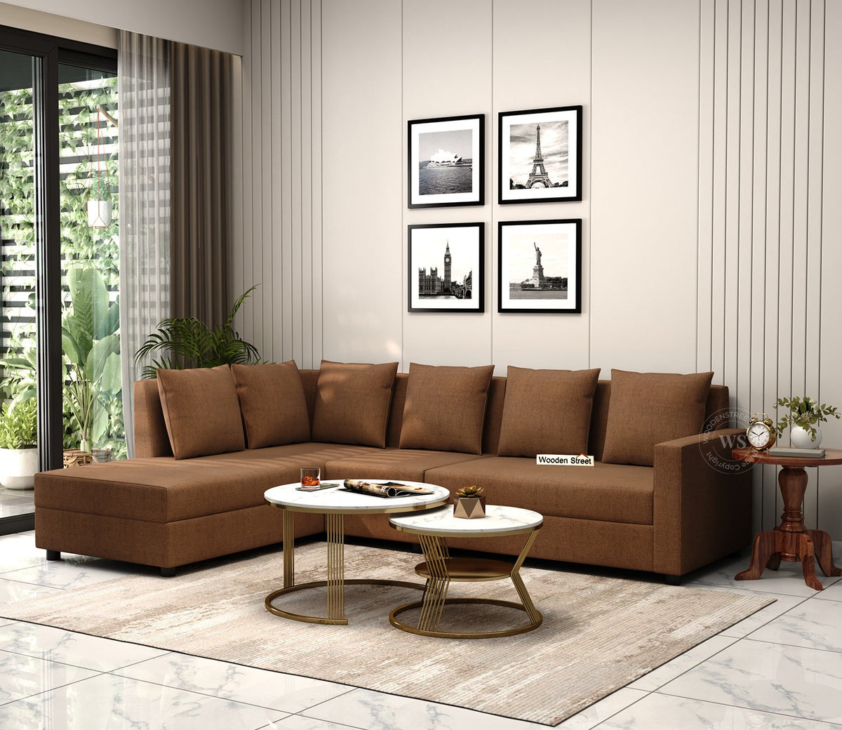 Sible L-Shape 6 Seater Left Aligned Fabric Sofa (Cotton, Mocha Brown)