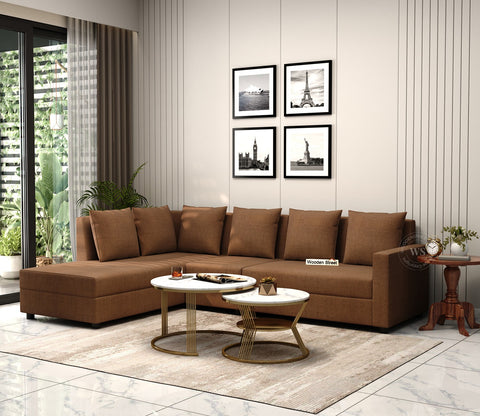 Sible L-Shape 6 Seater Left Aligned Fabric Sofa (Cotton, Mocha Brown)