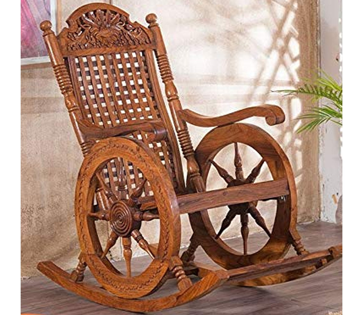 Evelyn Pure Sheesham Wooden Rocking Chair in Melamine Finishing
